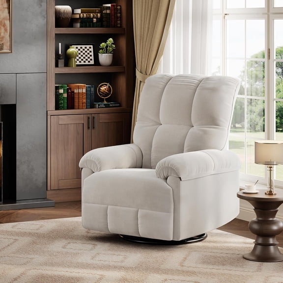 1 Manual Swivel Rocker Recliner Chenille Upholstered with Padded Armrests 350 lbs Capacity for Living Room Nursery Beige