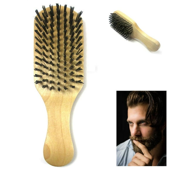 1 Men Boar Hair Brush Bristle Beard Mustache Soft Hard Palm Round Wood Handle