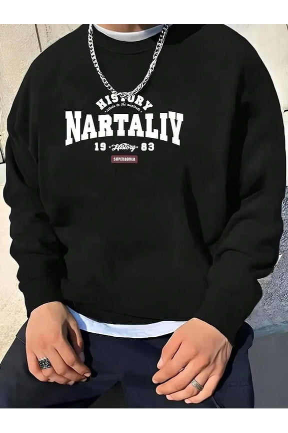 1 Men's "Nartaliy History" Print Cotton Sweatshirt For Retro Daily
