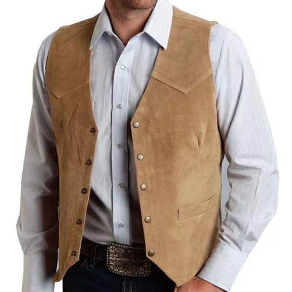 1. Men's Western Suedes Vest Cowboy Fitted Waistcoat Sleeveless with Pockets for Weddings, Party & Daily Wear