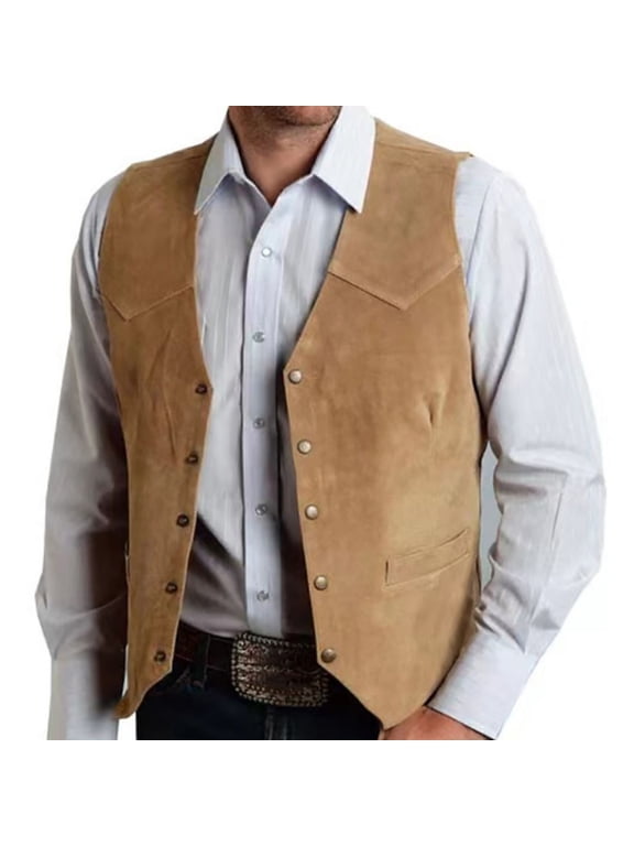 1. Men's Western Suedes Vest Cowboy Fitted Waistcoat Sleeveless with Pockets for Weddings, Party & Daily Wear