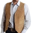 thumbnail image 1 of 1. Men's Western Suedes Vest Cowboy Fitted Waistcoat Sleeveless with Pockets for Weddings, Party & Daily Wear, 1 of 8