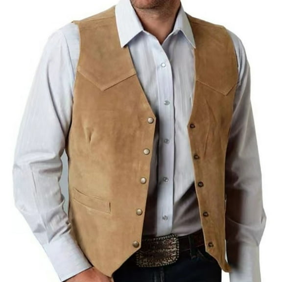 1. Men's Western Suedes Vest Cowboy Fitted Waistcoat Sleeveless with Pockets for Weddings, Party & Daily Wear