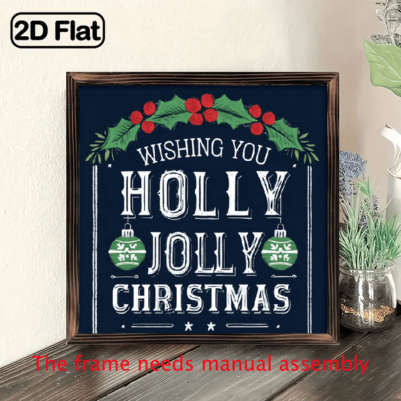 1 Merry Christmas Wooden Hanging Sign - Vintage Rustic 8x8-inch Recycled Log Wall Art with Festive Holly Berries Snowflake Design, Inspirational Quote Board for Living Room or Desktop as Xmas Gift