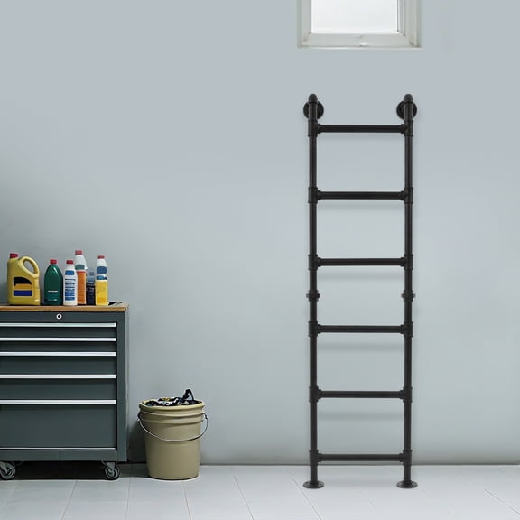 1* Metal Step Ladder, Wall Mounted Bunk Bed Window Well Egress Ladder, for Attic Loft Dorm (6 Steps)
