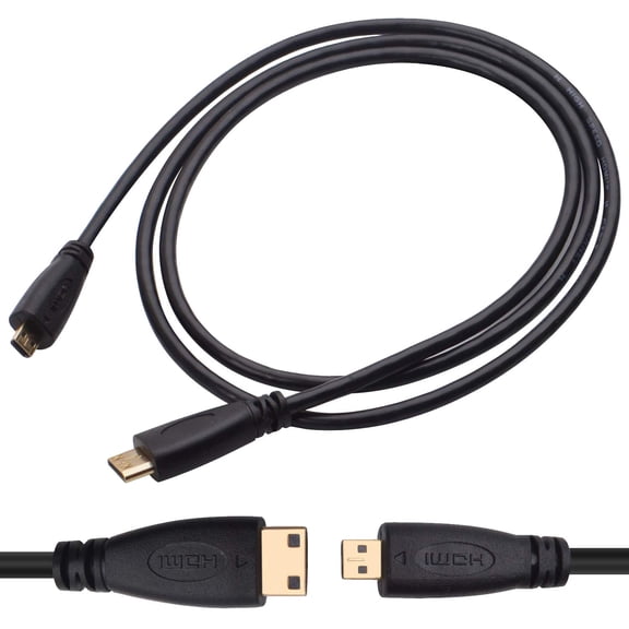 1 Metre Micro HDMI Male Type D to Type C Mini HDMI Male Connector Adapter Cable Cord Black
