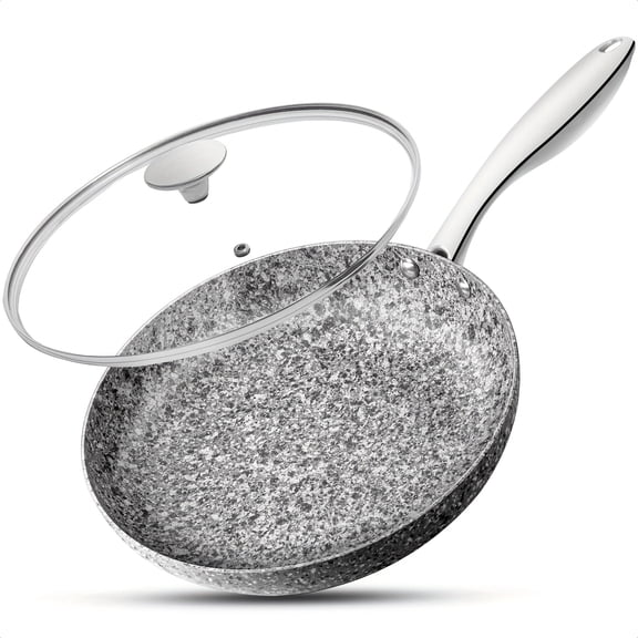 1. Michelangelo Stone Frying Pan with Lid - Granite Coated Nonstick Skillet, Induction Compatible &, PFOA/PTFA-Free Cookware Suitable for & Induction Stoves, Dishwasher Pan with Lid & Cool- Handle