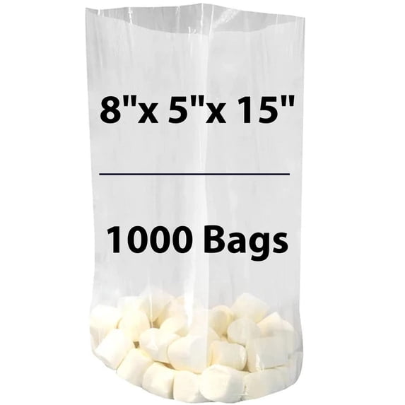 1 Mil Expandable Gusseted Polypropylene Bags LDPE - 8"X5"X15" & (1000 Bags)