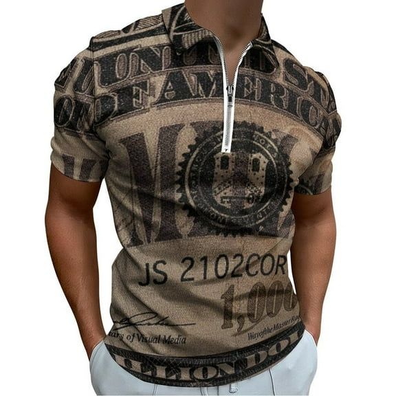 1 Million Dollar Bill Men Zipper T-shirt Summer Casual Short Sleeve T-shirt Top