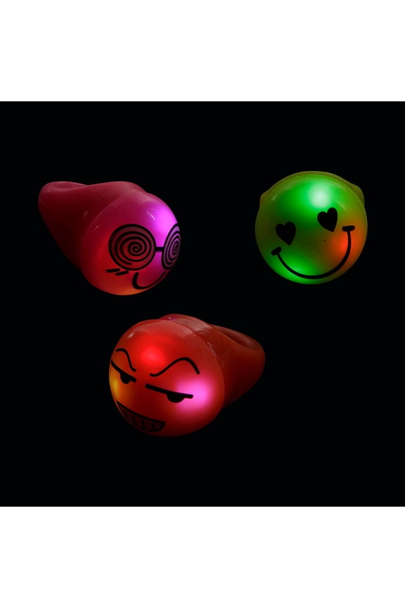 1" Mini Light-Up Pink, Orange or Yellow Plastic Rings with Silly Faces - 12 Pieces