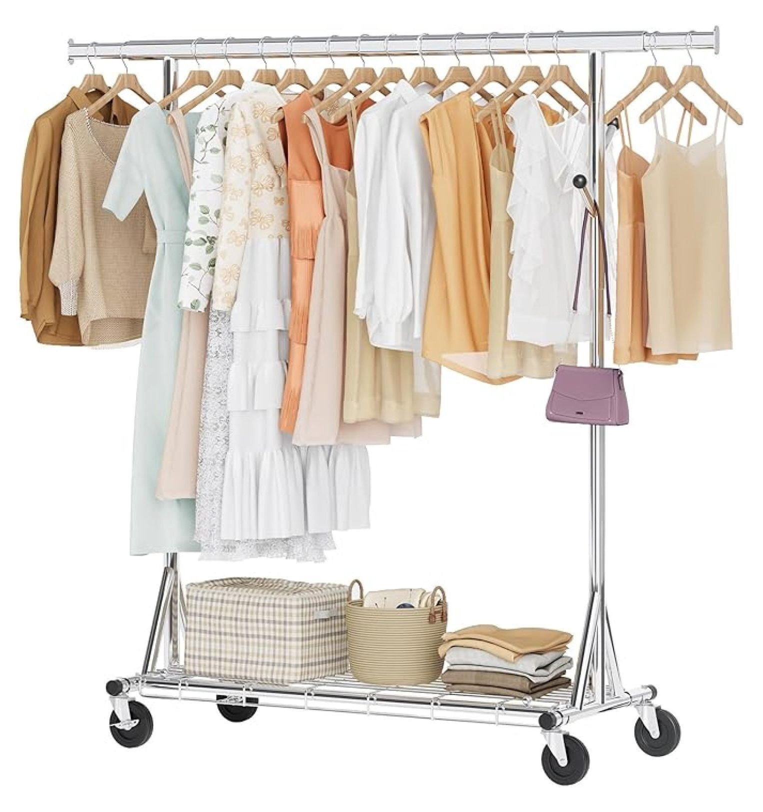 Garment Rack Extendable 1-Minute Assembly Clothes Rack, 480 lbs Heavy Duty Rolling Clothing ...