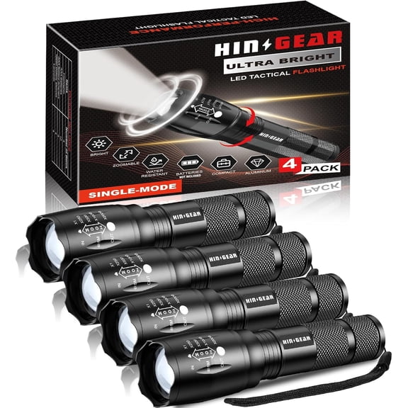 1 Mode Flashlights 4 Pack, Bright Zoomable LED Tactical Flashlight High Lumens, Water Resistant Portable Pocket Flash Light for Emergency, Camping Essentials, Gift - SL2000
