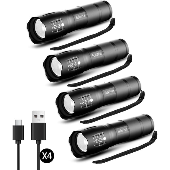 1 Mode Rechargeable Flashlights High Lumens, On/Off Bright LED Tactical Flashlight Portable Pocket Flash Light for Emergency, Camping Essentials, Household, Backup and Gift, 4 Pack