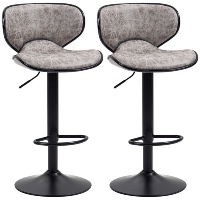 1. Modern Black Leather Bar Stools Set of 2 Adjustable Height Swivel