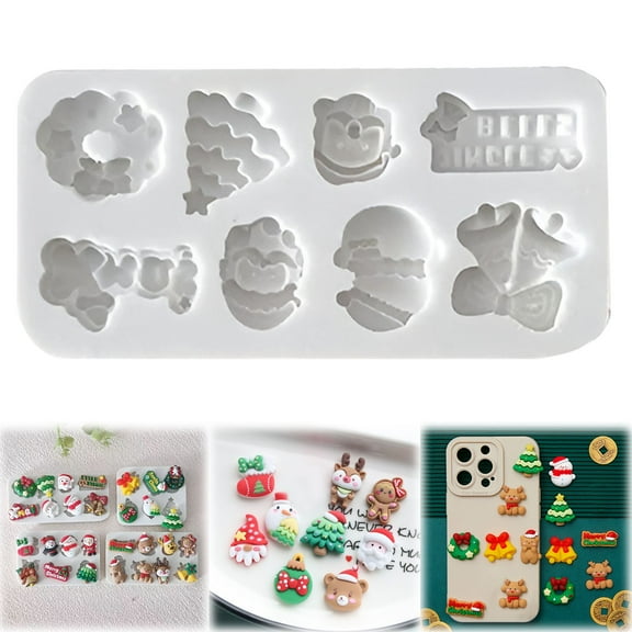 1 Mold Christmas Silicone Santa Reindeer Snowman Tree Bell Non Stick Grade Easy Release Fondant Candy Cookie Jelly