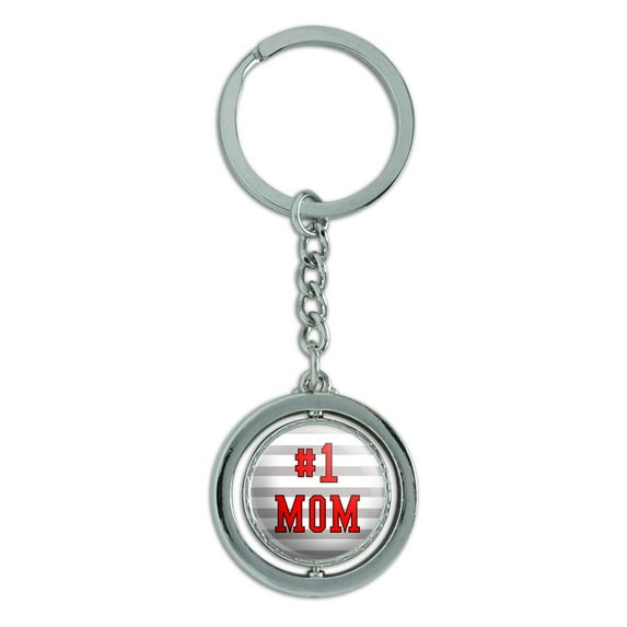 #1 Mom Number One Mother Spinning Circle Metal Keychain