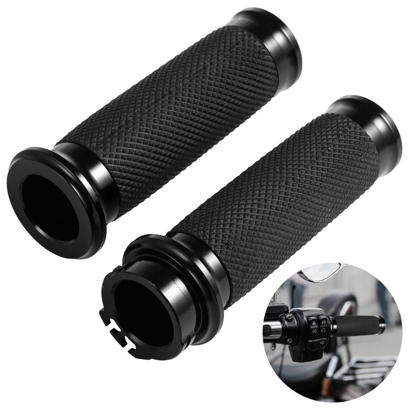 1" Motorcycle Hand Grips, Universal Black Handlebar Grips, Non-Slip Motorcycle Throttle Grips, Handlebar Grip Replacements Compatible with Harley Honda Yamaha Suzuki Kawasaki