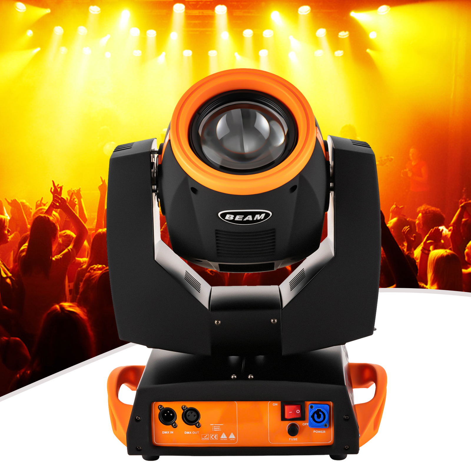 1* Moving Head Stage Light, Black& Orange, Suitable for Banquet Halls, Discotheques, Christmas, Birthday Parties, Clubs, Voltage: AC110-245V 50/60HZ