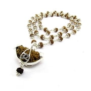 1 Mukhi Rudraksha & 54 piece 5 Mukhi Beads Rudraksha Silver Rosarie Mala Rudraksha Silver Cap Mala
