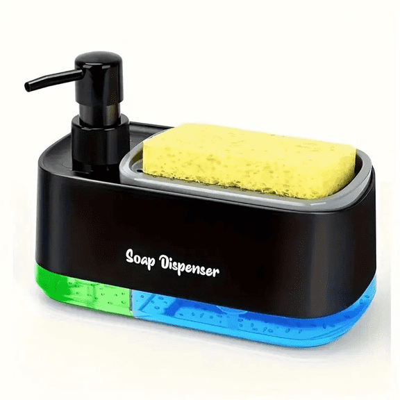 Hand and Dish Soap Dispenser, 3-in-1 Dual-Use Countertop Design with Sponge Holder, Durable Plastic Construction, Suitable for Kitchens, Bathrooms, and Sinks
