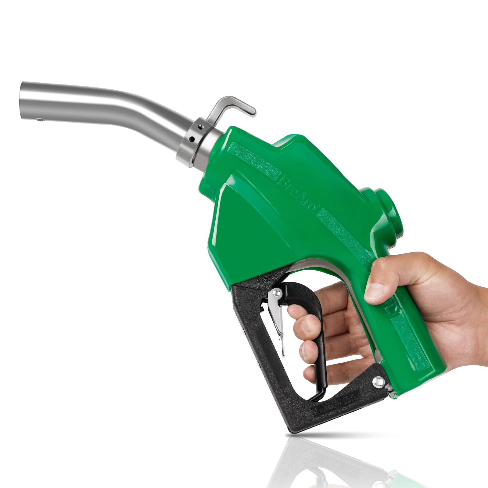 1" NPT Automatic Fuel Nozzle with Hook, Gas Nozzle Diesel Pump Handle Max Flow Rate 30GPM, 3-speed Padlock, Auto Shut Off, 19/16" (OD=30mm) Spout for Gasoline, Diesel, Kerosene Biodiesel, Green