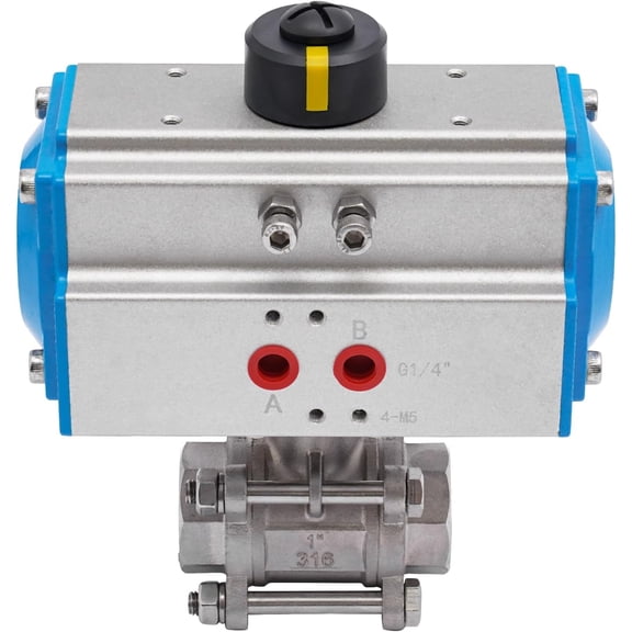 1" NPT Pneumatic Ball Valve, Single-acting Pneumatic Air Actuated Ball Valve, Stainless Steel Pneumatic Actuated Ball Valve, PTFE Sealing (Blue)