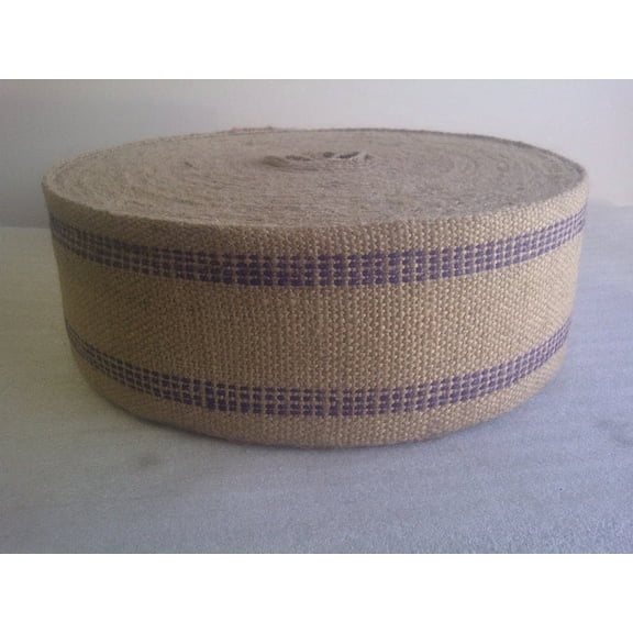 Burlap Fabrics Natural Jute Webbing - 3.5 Inch Wide x 72 Yard Roll Blue Purple Stripe Non-Stretch