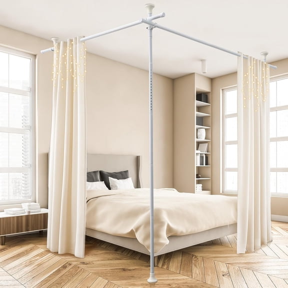 1" No-Drill Room Divider Rod - Rustproof Adjustable Tension Pole 4-10ft (H) 28-114inch(W) for Curtains & Temporary Walls, White