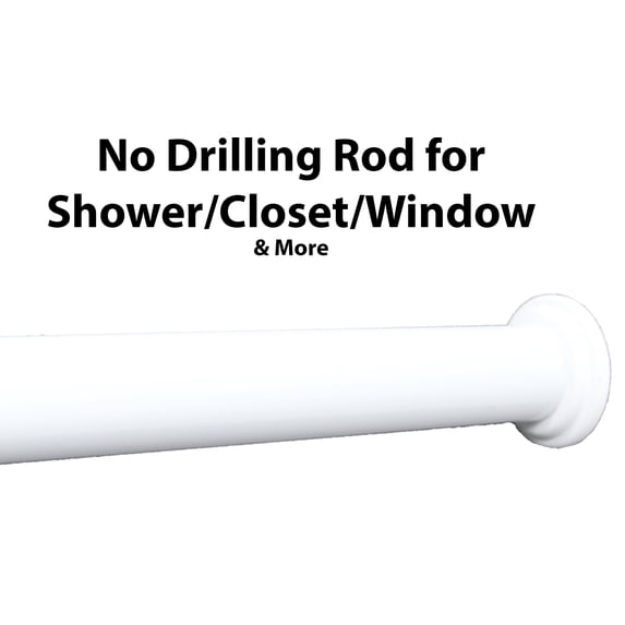 1" No Drilling Shower Closet Window Tension Rod, Heavy Duty, 42"-72", Glossy White