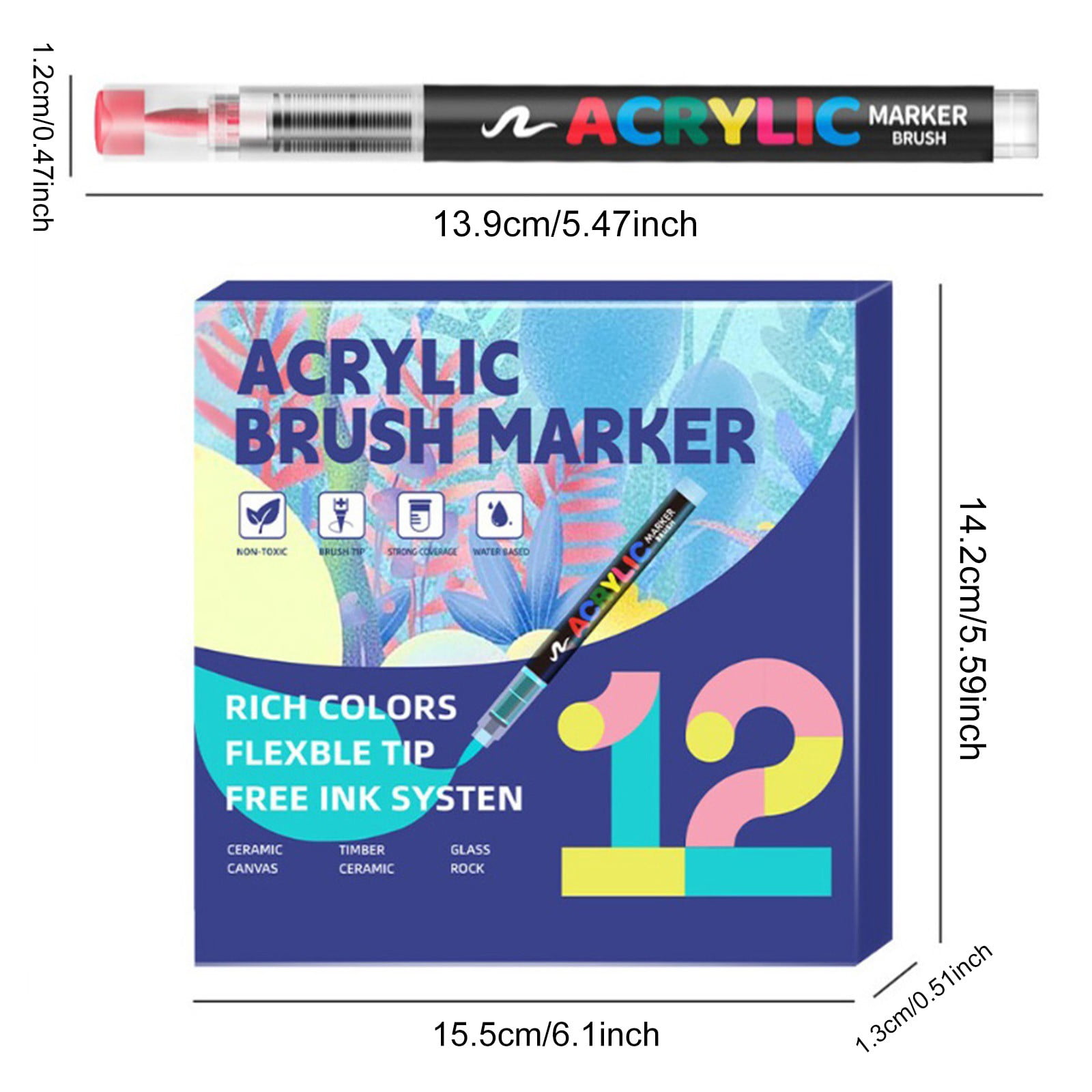 1 Notebook 12To60Colors Acrylic Marker Pen Soft Brush Nib Art Markers for Tiles Glass Ceramic Pens Painting Diy Art 3Ml