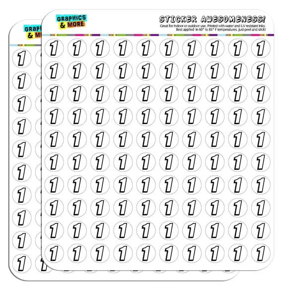 1 Number One 1/2" (0.5") Scrapbooking Crafting Stickers
