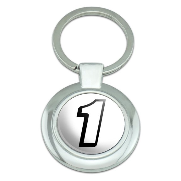 1 Number One Classy Round Chrome Plated Metal Keychain