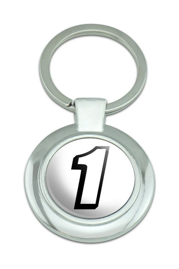 1 Number One Classy Round Chrome Plated Metal Keychain