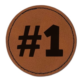 #1 Number One Fun Text 2.5" Faux Leather Round Engraved Iron-On Patch - Brown