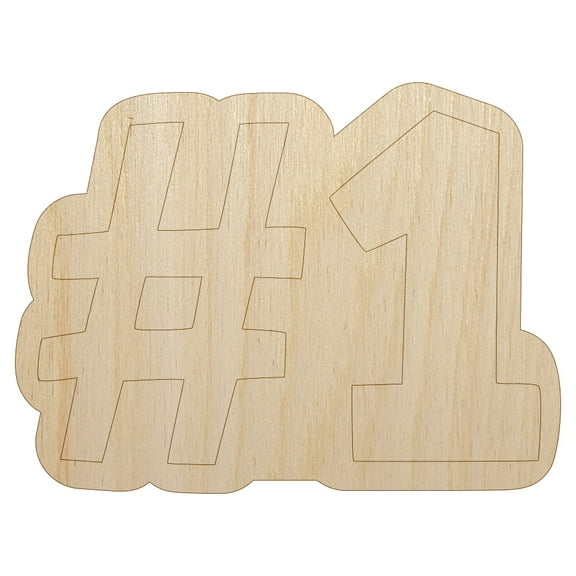 #1 Number One Fun Text Wood Shape Unfinished Piece Cutout Craft DIY Projects - 4.70 Inch Size - 1/8 Inch Thick