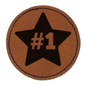 #1 Number One in Star 2.5" Faux Leather Round Engraved Iron-On Patch - Brown