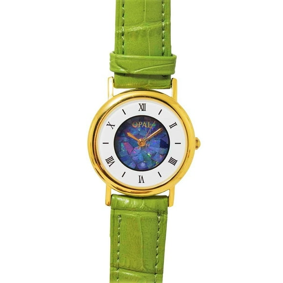 1 OPAL WATCH 18kt GOLD PLATED WITH PASTEL GREEN GENUINE LEATHER BAND (CIRCULAR 2)