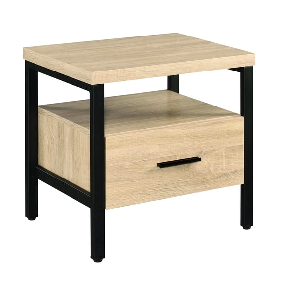 1 Oak And Black Accent Table - Rustic Style For Reading Furnishing Metal Legs, Partical Board & Composite Wood Made Living Room, Bedroom, Corner Strong