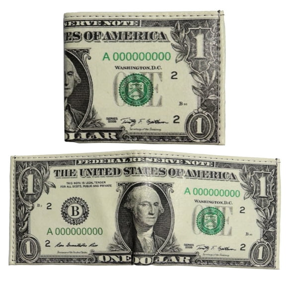 $1 One Dollar Bill Washington Photorealistic Leather Bi-Fold Bifold Wallet