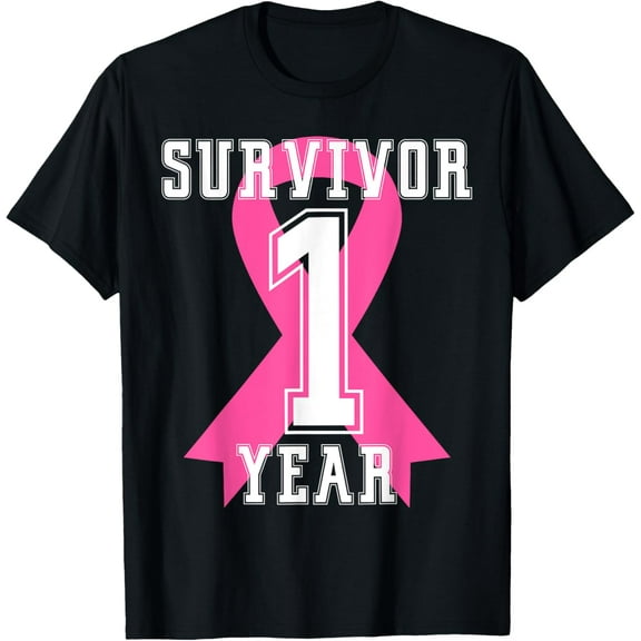 1 One Year Free Survivor Breast Cancer Awareness Pink Ribbon T-Shirt