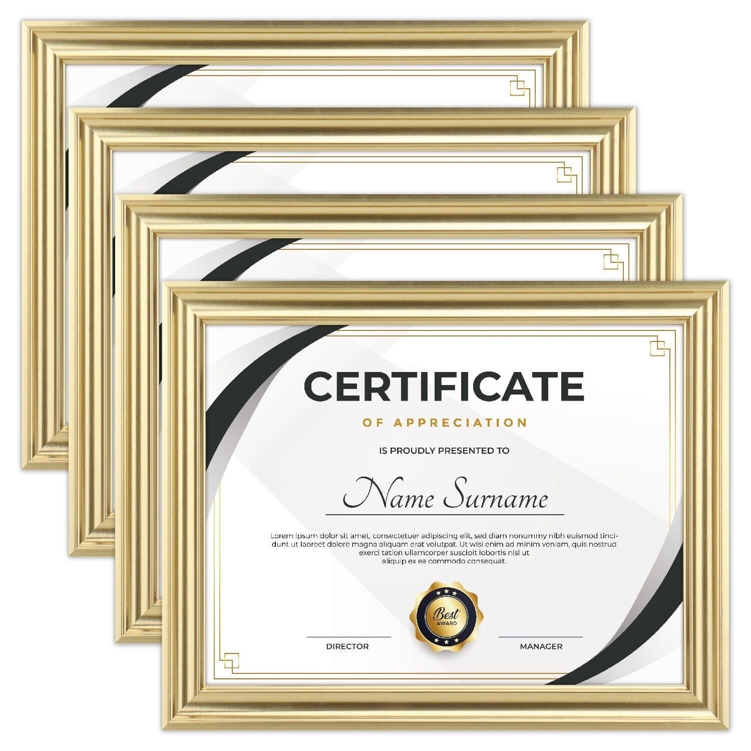 1-Opening 8.5 x 11 Picture Frames, Gold, 4 Count
