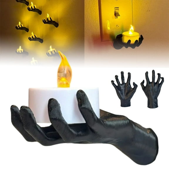 1 Ornament * 3 - Halloween Decorations Indoor/Outdoor Pack of Wall Mounted Creepy Reaching Hands with Lighted Candles Life Sized Hands for Wall Decorations Gothic Hanging Wall Art Sculpture - Hangs