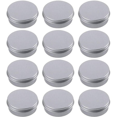 1 Ounce Aluminum Tin Jar Refillable Containers 30ml Aluminum Screw Lid Round Tin Container Bottle for Cosmetic,Lip Balm, Cream, 12 Pack.