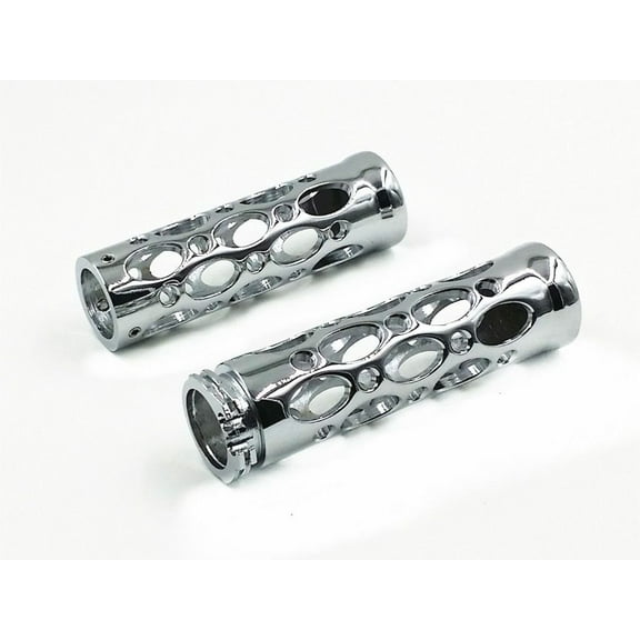 1" Oval Hole Handlebar Hand Grips For Harley Honda Kawasaki Suzuki Yamaha Cruiser Chopper Touring Custom Bobber Cafe XL (Chrome)