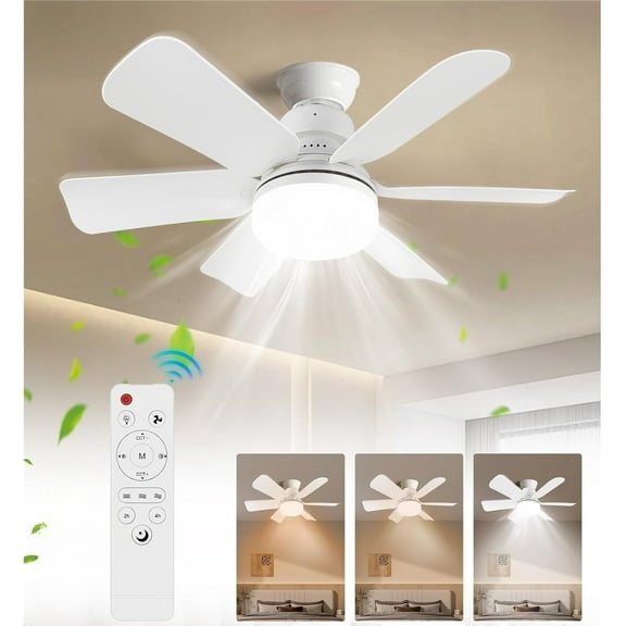1 PACK 20 inch Ceiling Fans with Lights and Remote Control,Low Profile Modern Ceiling Fans with 5 Reversible Blades,3 Colors Dimmable 6 Speeds Quiet, for Bedroom Kitchen Garage,White