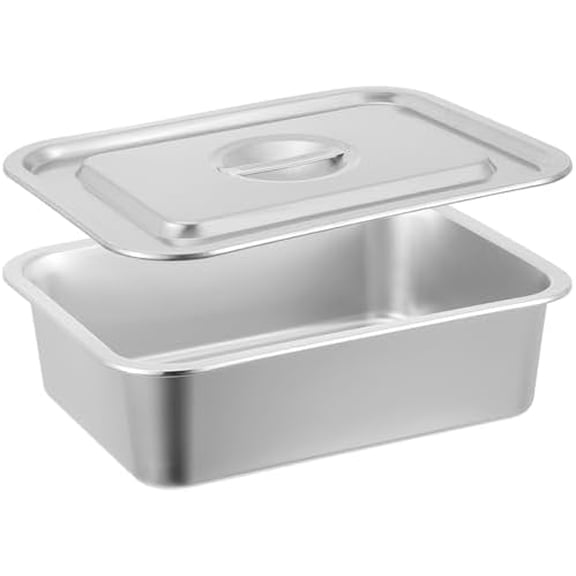 1 PACK 4 Inch Extra Deep Lasagna Baking Pan with Lid, 10.6x14.2 Inch 304 Stainless Steel Large Baking Dish Tray for Oven, Thick Metal Roasting Pan for Casserole Brownie Turkey(Silver, L)