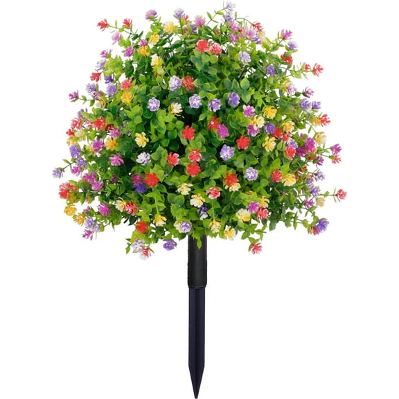 1 PACK Artificial Gypsophila Topiary Ball Trees with Ground Spike,21 Inches UV Resistant Artificial Shrubs, Fake Evergreen Artificial Plant Brush for Indoor Outdoor Front Porch Garden