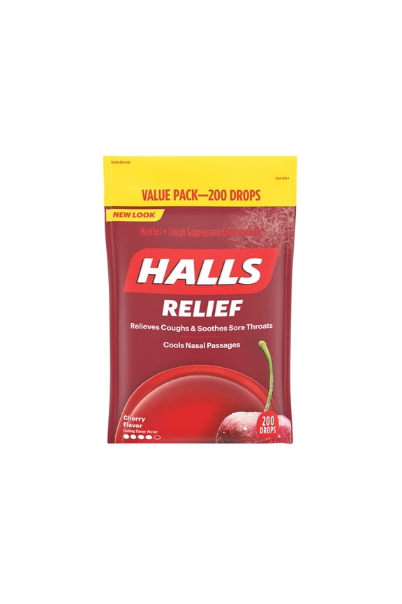 1 PACK | Cherry Halls Cough Suppressant Drops, 200 ct.