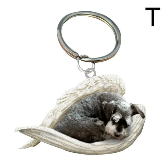 1 PACK Cute Sleeping Dog Angel Acrylic Keychain Showcase Hanging Keychain Pendants Ornaments for Auto Interior Home Stationery Decor