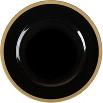 (1 PACK) EcoQuality 13" inch Round Black Plastic Charger Plates with Gold Rim - China Like Party Plates, Heavy Duty Large Disposable Dinner Plates, Reusable Salad Plate, Wedding, Catering, Events